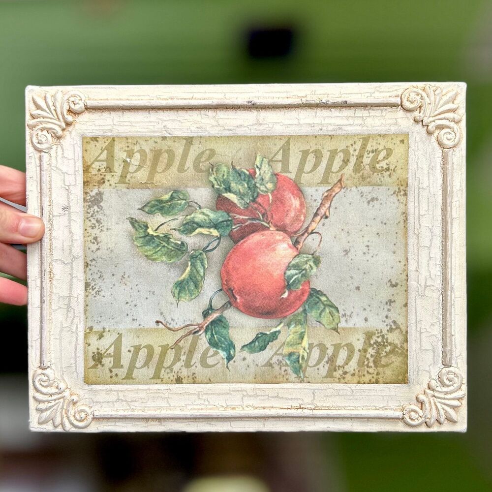 Canvas Wrapped Farmhouse Cottagecore Apple Unique Carved Accented Wall Sign